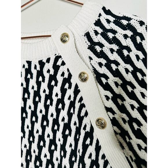 DEREK LAM 10 Crosby Sawyer Black Ivory Long Sleeves Gold Button Sweater Size XXL - Picture 10 of 12